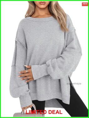 Oversized Crewneck Sweatshirt Y2K Pullover Side Slits Long Sleeve Lightweight